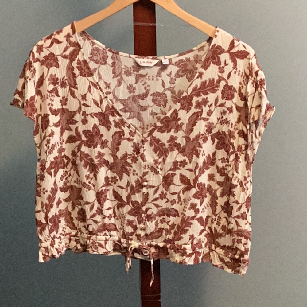 Floral V-Neck Top - Red and White
